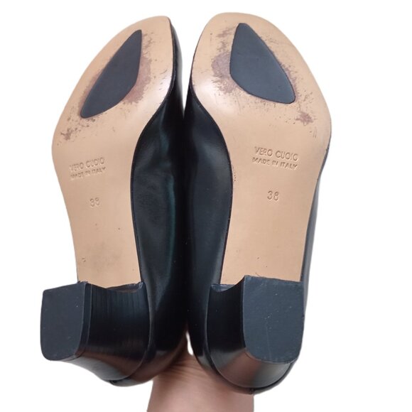 Italian Women's Leather Shoes Black Comfort Low Heel Everyday Classic Style Sz 7 - Picture 6 of 6